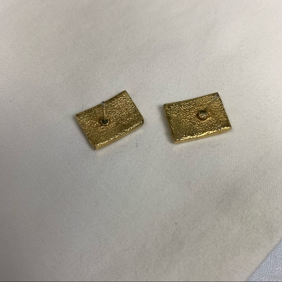 Vintage Green Enamel Gold Rectangle Stud Earrings - Picture 5 of 11